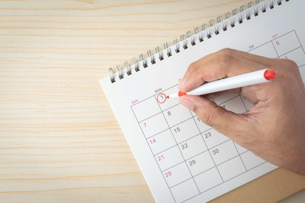 Calendar with a filing deadline circled