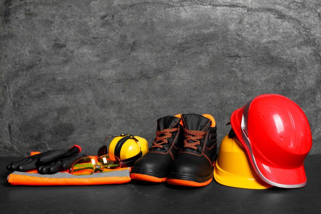 Hard hat and safety vest set aside after a work shift